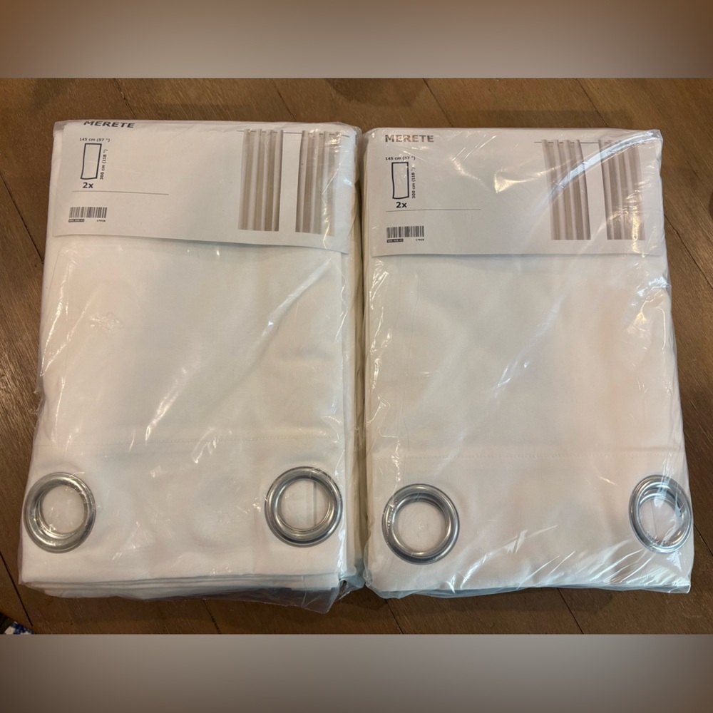 IKEA White MERETE Curtains with Silver Grommets